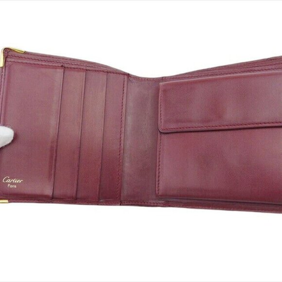 Authenticity guaranteed USED Cartier Bi -fold Wallet Bordeaux x Leather x Gold - Picture 8 of 11